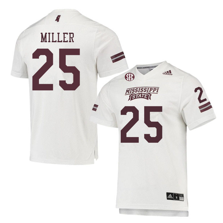 Men #25 Wesley Miller Mississippi State Bulldogs College Football Jerseys Sale-White